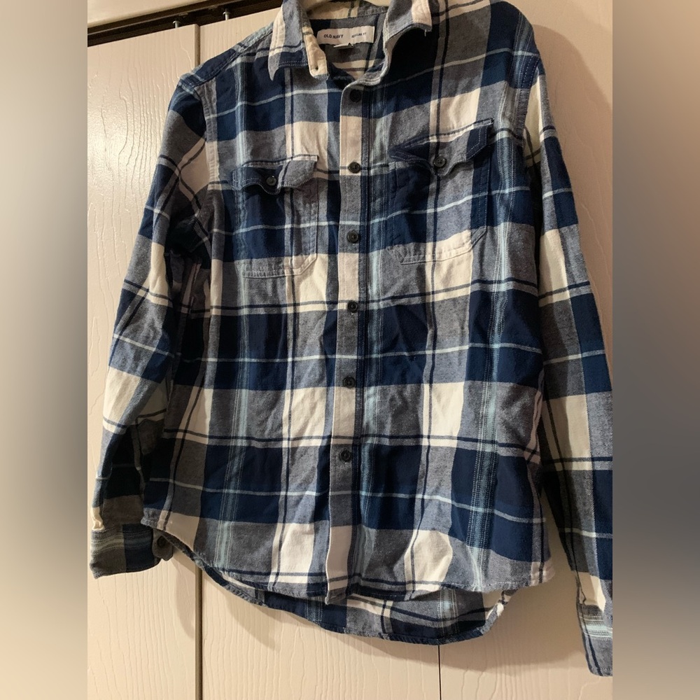 Old Navy Blue and White Plaid Casual Button Down Shirt